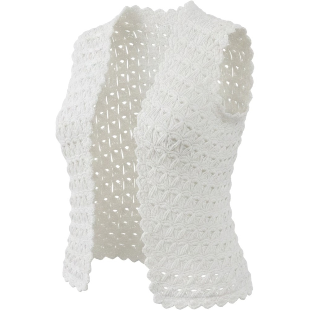 Vintage Handmade Crochet Vest Cream White Open‎ Knit Boho Cottagecore Sleeveless